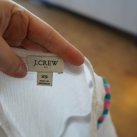 J.CREW Beach Tunic Coverup Womens XS White Tie Neck Boho Lightweight Fringe Edge - Picture 7 of 7